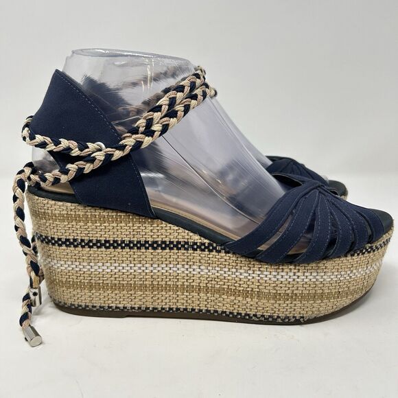 SCHUTZ Shoes - Anthropologie Schutz Karlan Wedge Sandals Blue Canvas Wraped Sandals Womens 8.5